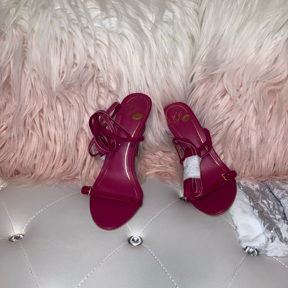 NEW RARE Colin Stuart Faux Suede Ankle Wrap Fuchsia Heeled Sandals Size 10B - Picture 13 of 16
